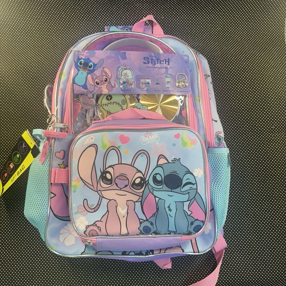 New Stitch 5-Piece 17" Backpack Set with Lunch Tote & Headphones NWT